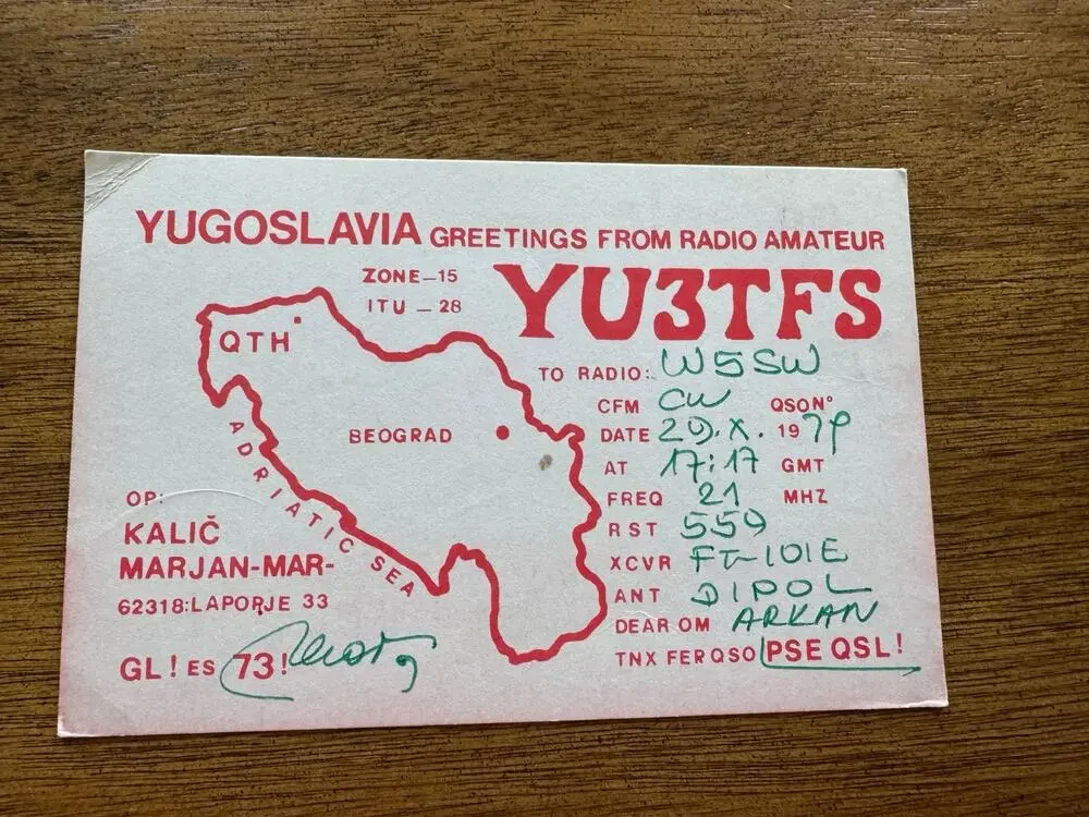 1970s Yugoslavia Amateur Radio QSL Card YU3TFS Gorenje